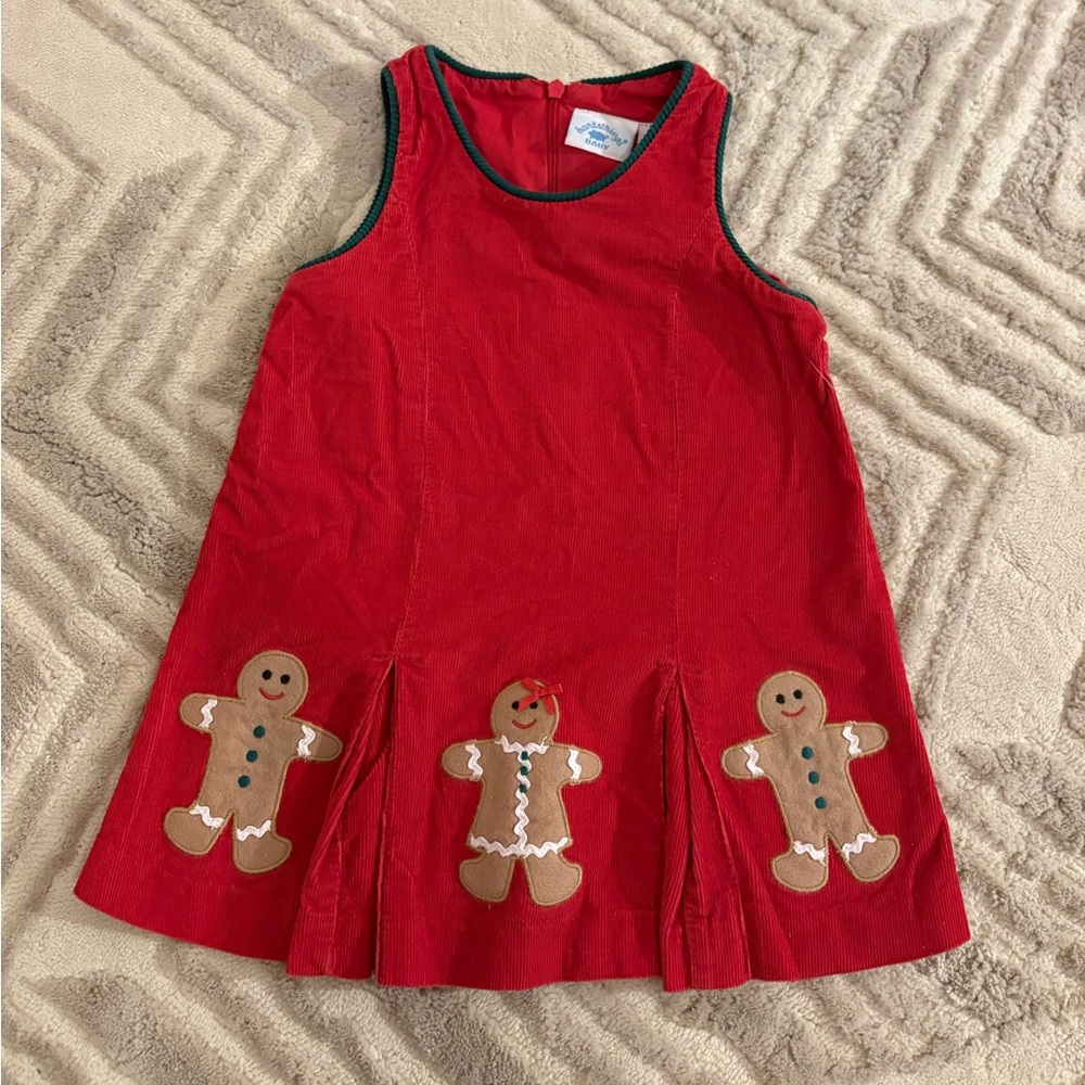 Hartstrings Red Baby Dress with Green Trim